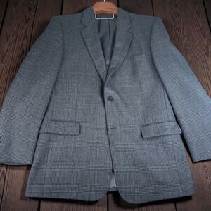 Jos A Bank Mens 44L Plaid Wool Sport Coat Blazer Jacket Gray Red